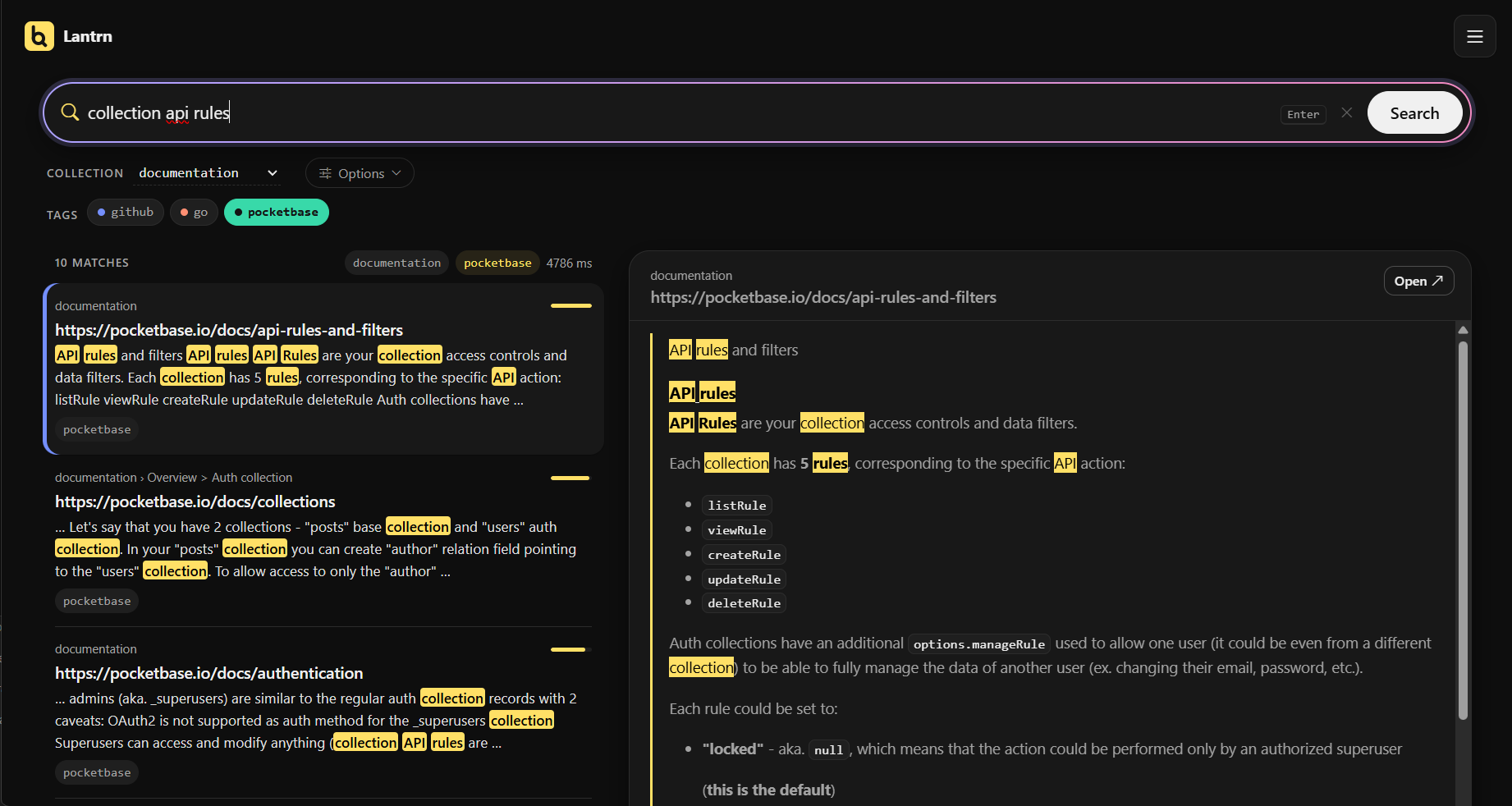 Lantrn search results